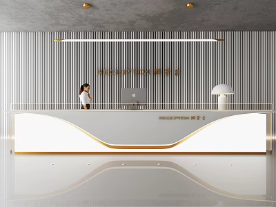 Modern Reception Area Interior Design With Soft Lighting And Female Staff 3d model