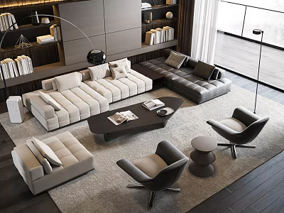 Modern Living Room Sofa And Coffee Table Set With Area Rug And Accent Chairs 3d model