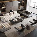 Modern Living Room Sofa And Coffee Table Set With Area Rug And Accent Chairs