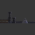 Cartoon Scene Featuring Stone Platform Small Pyramid Tower Structures And Decorated Gate