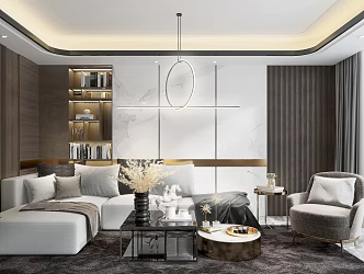 Light Luxury Living Room Sofa Chair Coffee Table Corner Bookcase 3d model