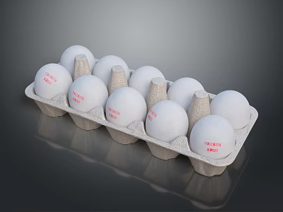 Cute Easter Rabbit Themed White Eggs With Red Text In Paper Carton Package 3d model