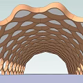 Modern Pergola Design Featuring Wavy Orange And White Curved Structures 3d model