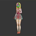 Game Movie Character With Long Pink Hair White Blouse And Pink Skirt Standing Pose