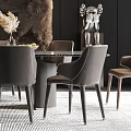 Modern Restaurant Interior With Dining Table Chairs Pendant Lights Dark Marble Wall Decorations Rug