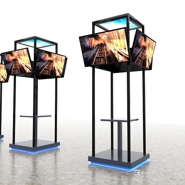 Modern Display Shelves With Black Metal Frame Multiple Screens And Blue Lighting 3d model 