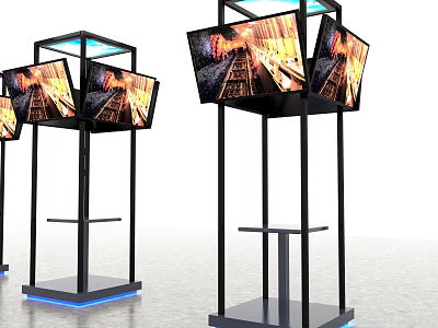 Modern Display Shelves With Black Metal Frame Multiple Screens And Blue Lighting 3d model