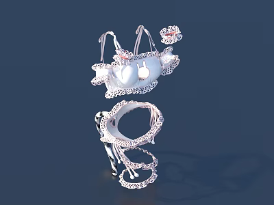 Elegant White Clothing With Delicate Lace Trim And Floral Decorations 3d model
