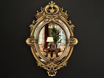 Gold Ornate Frame Mirror Wall Mounted Reflecting Living Room Interior Lamp Plant Photo Frame 3d model