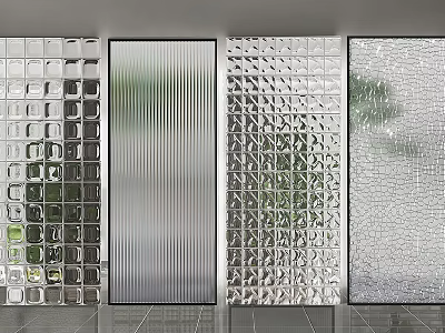 Modern Interior Design Glass Partitions Featuring Square Ribbed Diamond And Wavy Patterns 3d model