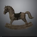 Classic Wooden Rocking Horse With Black Saddle And Natural Wood Rocking Base