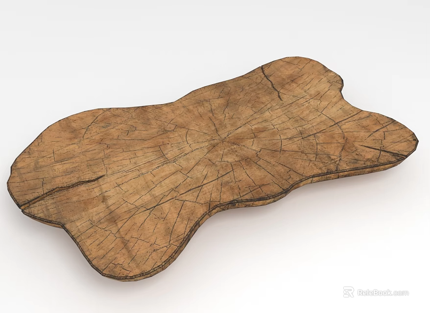 Natural Rustic Wooden Slab With Irregular Shape Cracked Texture And Tree Rings 3d model 