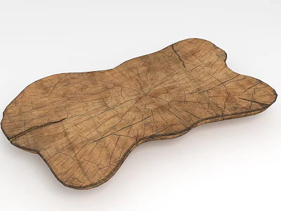 Natural Rustic Wooden Slab With Irregular Shape Cracked Texture And Tree Rings 3d model