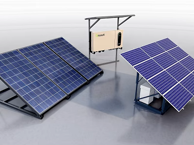 Industrial Solar Power Equipment Featuring Panels Mounting Brackets and Inverter Unit 3d model