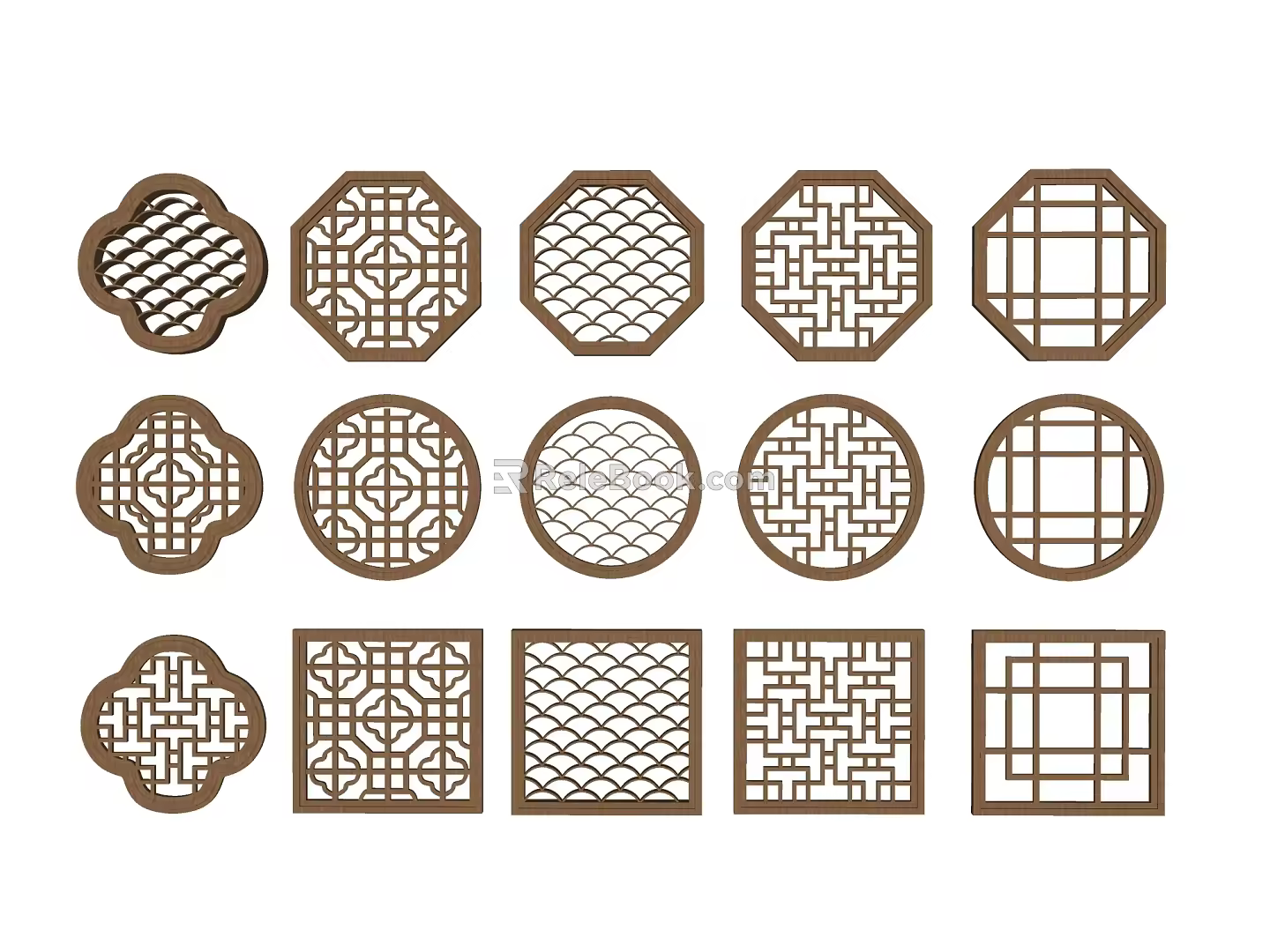 New Chinese Style Openwork Window Grilles Window Dew Window Carved Pattern Hollow Pane Antique Leaky Window Carved Grille Door and Window Partition Round Wooden Window 3d model