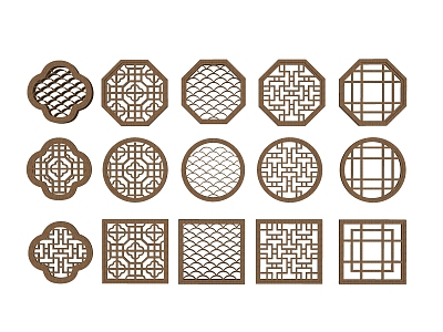 New Chinese Style Openwork Window Grilles Window Dew Window Carved Pattern Hollow Pane Antique Leaky Window Carved Grille Door and Window Partition Round Wooden Window 3d model