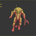 Mechanical Sci Fi Creature With Golden Head Red Armor And Sharp Weapon