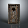 Vintage Metal Safe Furniture With Ornate Carvings Skull Design Round Window And Knob