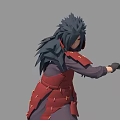 Game and Movie Character Multiple Battle Stances Red Outfit Long Dark Hair 3D Model Design