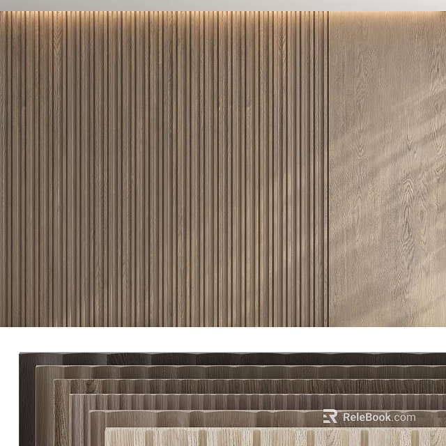 Modern Dark Wooden Wall Panel Design With Vertical Stripes And Spliced Texture 3d model 