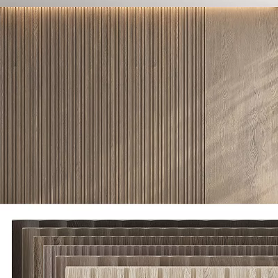 Modern Dark Wooden Wall Panel Design With Vertical Stripes And Spliced Texture 3d model