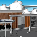 Modern Public Building With Wooden Panels Benches And Outdoor Leisure Area