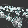 Vibrant 3D Flower And Grass Models In Cartoon Style With Mushrooms And Stones