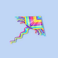 Colorful Striped Kite Flying High In Blue Sky With White Clouds