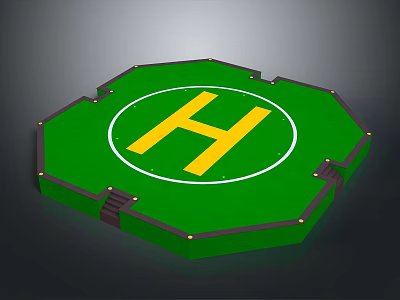Green Octagonal Platform Design With Yellow H Letter And White Circle 3d model
