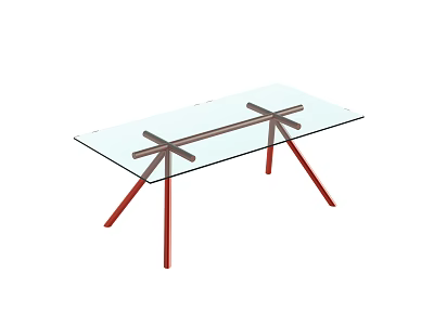 Modern Glass Top Dining Table With Red Crossed Legs And Minimalist Design 3d model