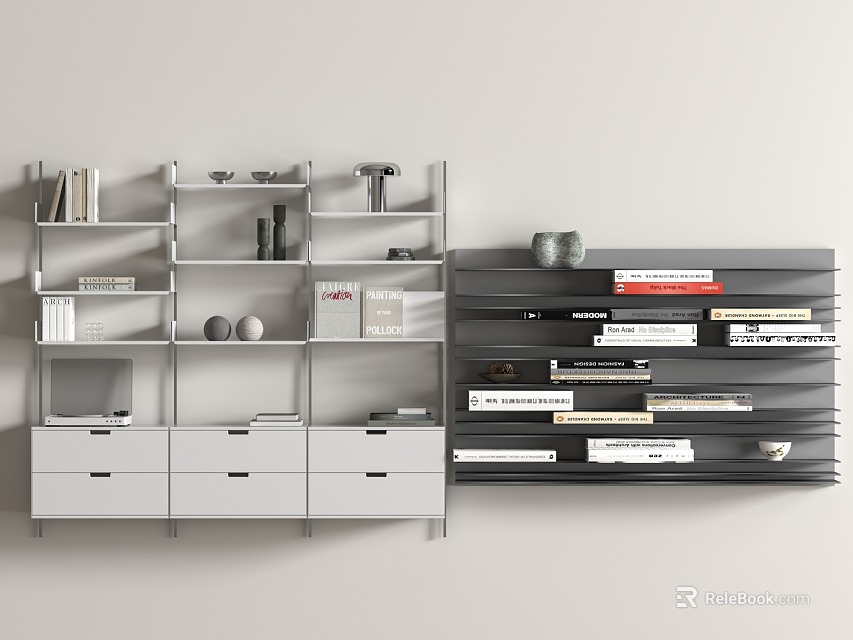 Modern Multifunctional Shelving Unit With Open Compartments Drawers Books And Decorative Items 3d model 