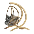 Modern Wooden Frame Hanging Chair With Round Design And Gray Cushion