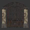 Classic Iron Entrance Gate With Arched Design And Stone Support Pillars