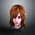 Elf Ears Green Eyes and Curly Brown Hair on 3D Head Model with Pink Skin