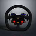 Black Racing Steering Wheel With Red Blue Buttons And Indicators 3d model