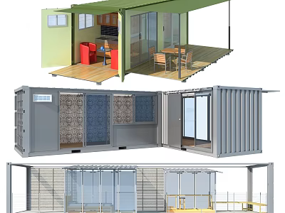 Converted Container Milk Tea Shop With Wooden Deck Tables And Open Design 3d model