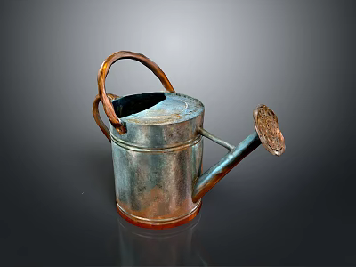 Vintage Metal Watering Can With Wooden Handle And Rustic Texture For Home Gardening Daily Supplies 3d model
