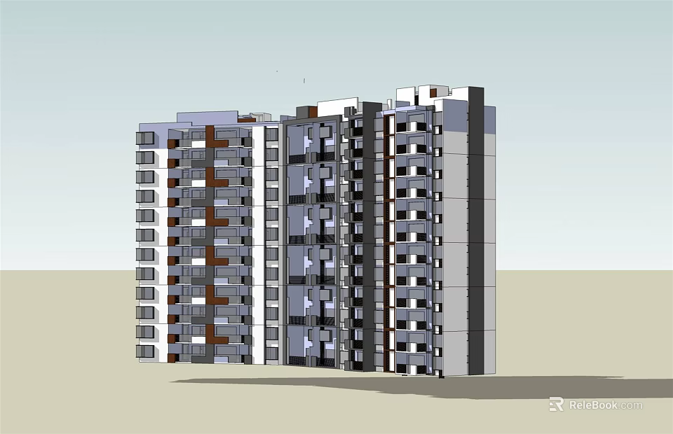 Modern High Rise Apartment Building Exterior With Contemporary Design And Balconies 3d model 