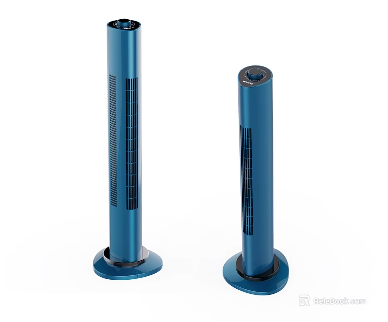 Two Blue Tower Air Cooler Fans With Modern Design And Stable Base 3d model 