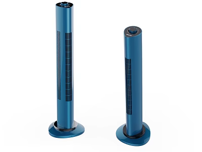 Two Blue Tower Air Cooler Fans With Modern Design And Stable Base 3d model