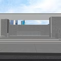 Modern Architectural Floral Art Display With Irregular Openings Greenery And Urban Skyline