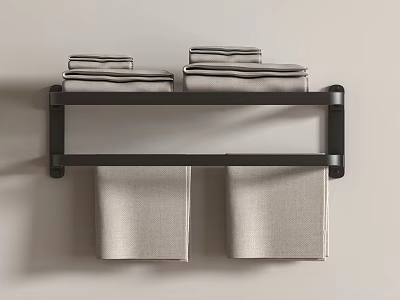 Bathroom Shelf with Black Frame Folded and Hanging Towels Wall Mounted 3d model