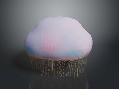 Pastel Pink And Blue Jellyfish With Soft Dome Body And Long Transparent Tentacles 3d model