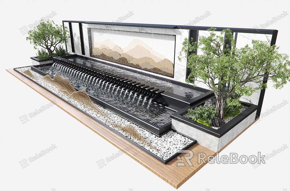 Modern waterscape wall landscape sketch group gravel water curtain stone model