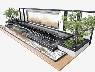 Modern waterscape wall landscape sketch group gravel water curtain stone 3d model
