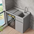 Gray Laundry Cabinet With Sink Countertop And Washing Machine By Window