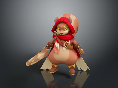 Cute Red Hooded Squirrel Character In Cloak Holding Sword With Brown Boots And Adventurous Style 3d model