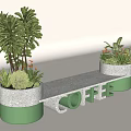 Outdoor Concrete Chair with Green Base Coffee Design and Potted Greenery