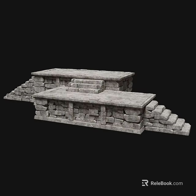 Ancient Architectural Stone Structure with Traditional Steps and Platform Design 3d model 