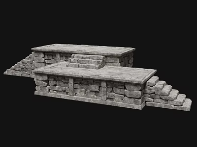 Ancient Architectural Stone Structure with Traditional Steps and Platform Design 3d model